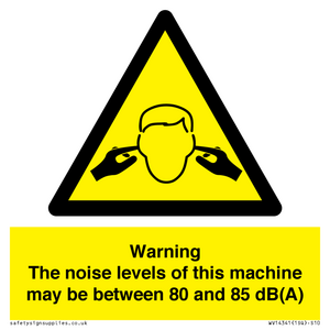 Warning Noise Levels of machine between 80-85 dB